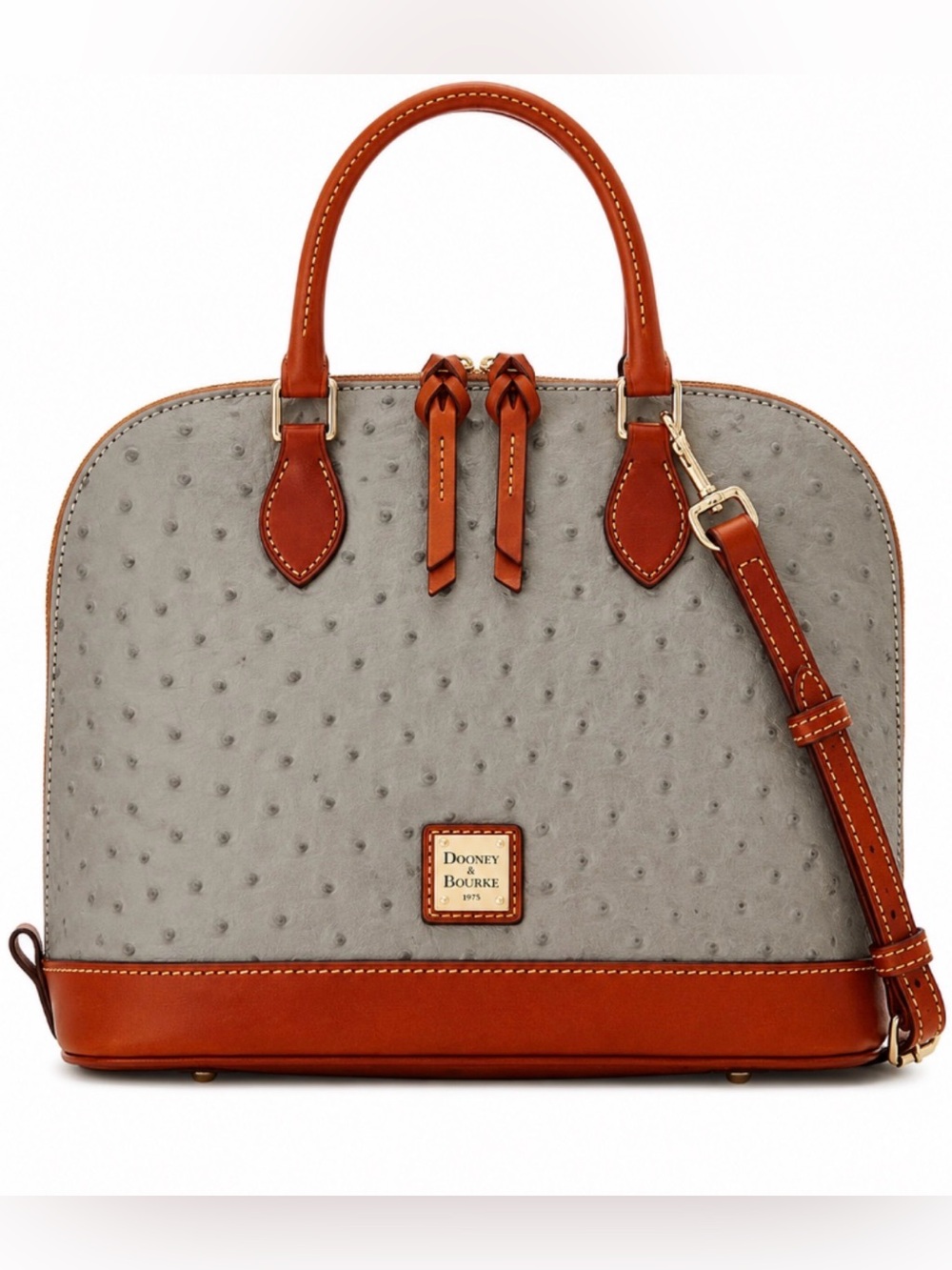 Dooney & Bourke Ostrich Domed Zip Zip Satchel in Grey NWT - Picture 1 of 9
